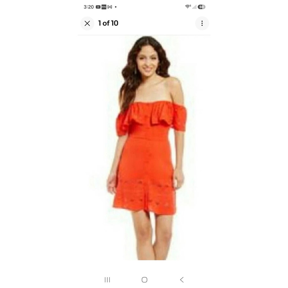Sugar + Lips Orange Red Off The Shoulder Eyelet Button Front Mini Dress SD1439